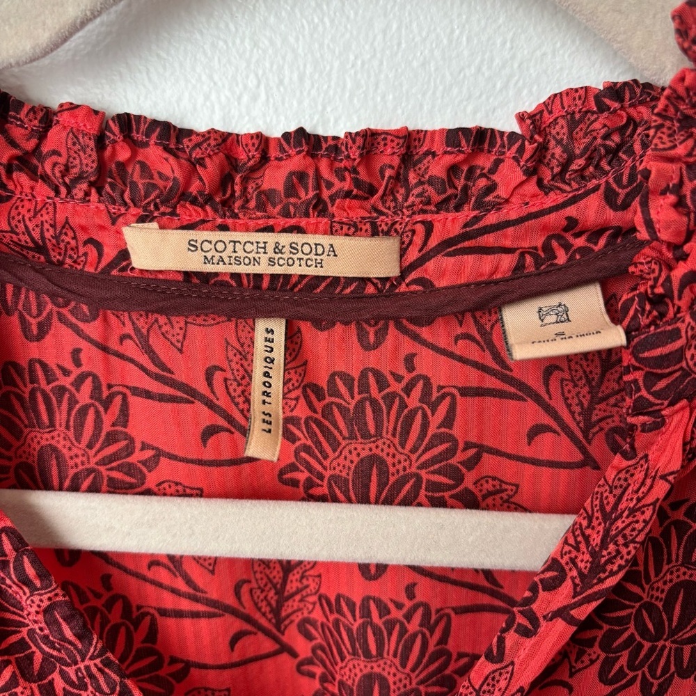 Scotch & Soda Red Floral Print Dress Tiered Ruffle Flutter Sleeve Size S - Picture 3 of 9